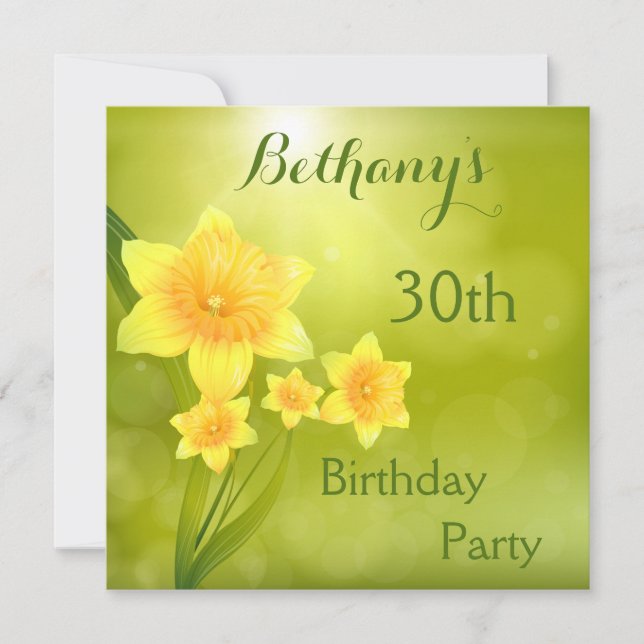 Invitación Moda Primavera Daffodils Bokeh 30 Fiesta de cumple (Anverso)