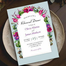 Invitación Moda primavera flores púrpura rosa ensayo cena