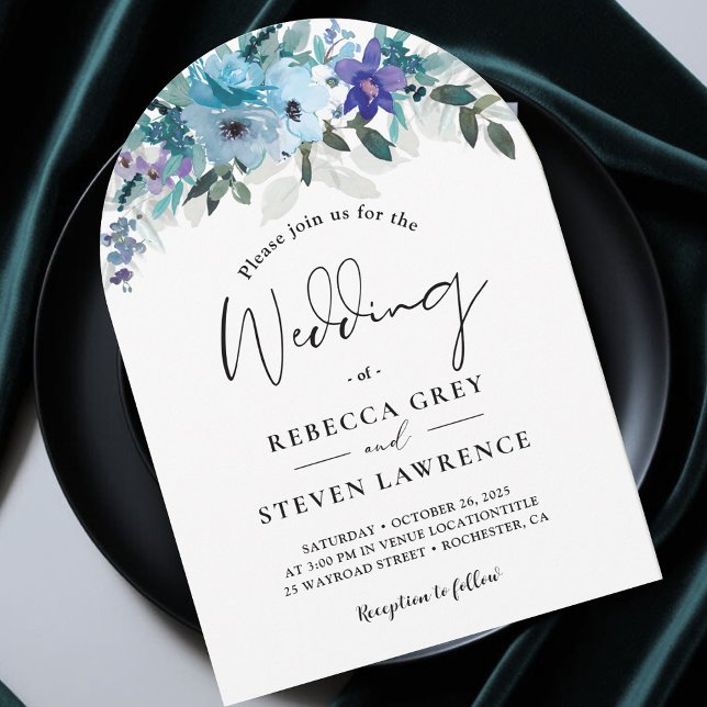 Invitación Moda primavera polvoriento azul violeta boda flora (Subido por el creador)