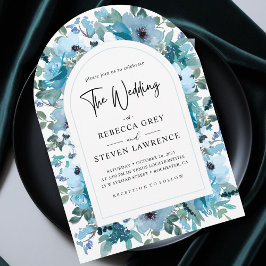 Invitación Moda primavera polvoriento boda floral azul blanco