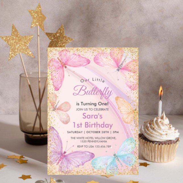 Invitación Moda Primer primer cumpleaños Pequeña Mariposa col (Subido por el creador)