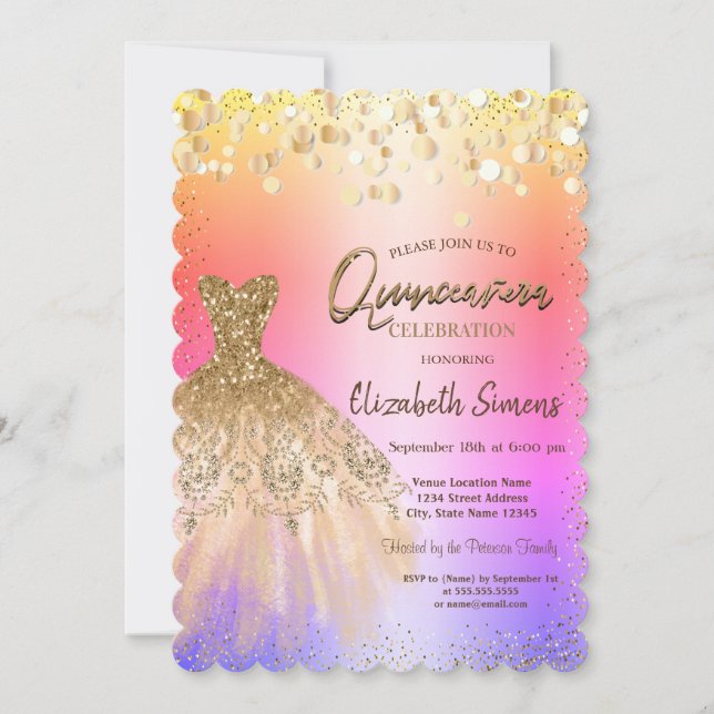 Invitación Moda puntos de confetti, vestimenta de Moda Quince (Anverso)