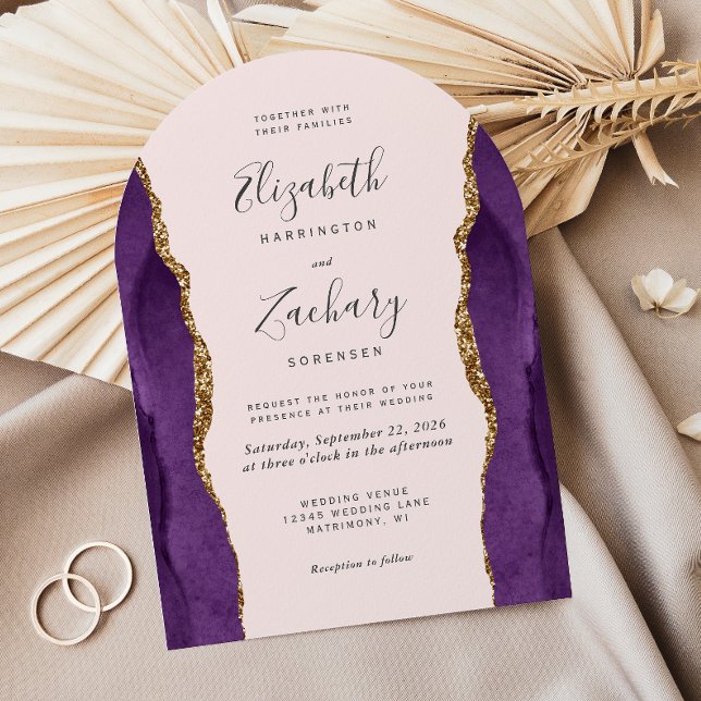 Invitación Moda Purple Gold Agate Arch Boda Rubor (Subido por el creador)