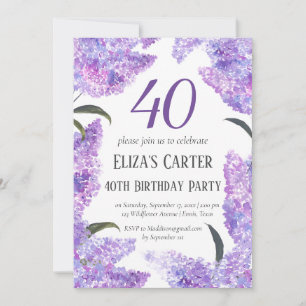 Invitación Moda Purple Lilac 40 Aniversario Elegante