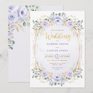Invitación Moda Purple Lilac Gold Floral Garden Wedding