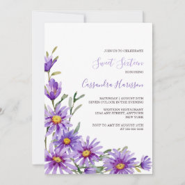 Invitación Moda Púrpura Aster Floral Verdor Cumpleaños