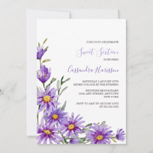 Invitación Moda Púrpura Aster Floral Verdor Cumpleaños