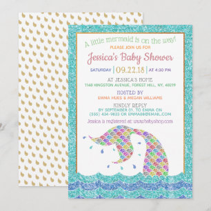 Invitación Moda Purpurina arcoiris Mermaid Baby Shower