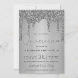 Invitación Moda Purpurina de espuma de plata gotea Quinceañer