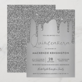Invitación Moda Purpurina de espuma de plata gotea Quinceañer