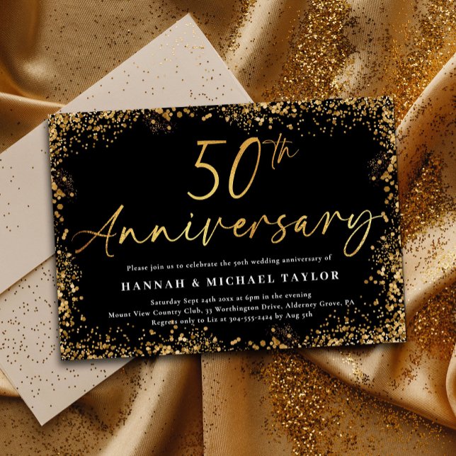 Invitación Moda Purpurina de Oro 50° aniversario Boda (Subido por el creador)