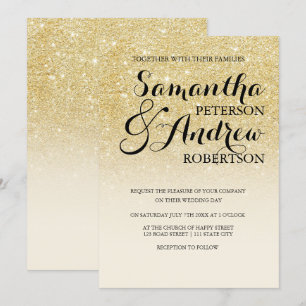 Invitación Moda purpurina de oro falso marfil boda blanco