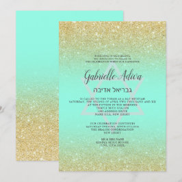 Invitación Moda purpurina de oro menta escritura verde azulad