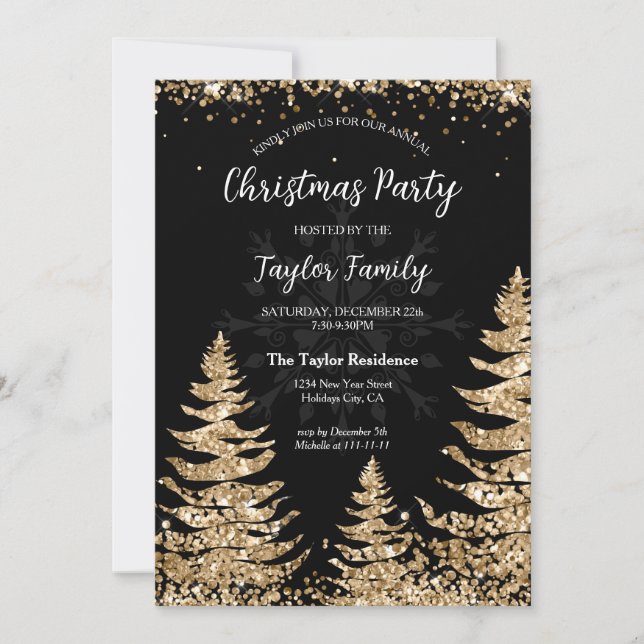 Invitación Moda Purpurina de oro moderno Fiesta de árbol de N (Anverso)