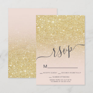 Invitación Moda purpurina de oro oscuro RSVP rosa dulce 16