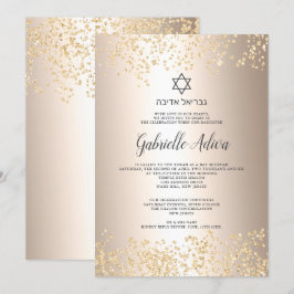 Invitación Moda purpurina de oro Relieve metalizado hebreo no