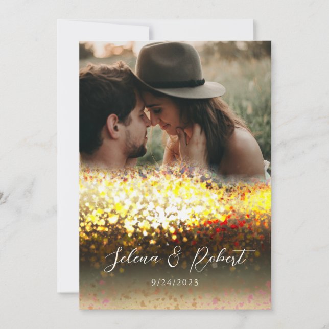Invitación Moda Purpurina de oro Resumen Boda de fotografía s (Anverso)