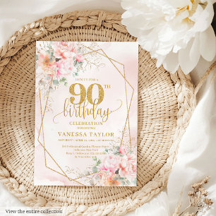 Invitación Moda Purpurina de oro rosa pálido Flores 90ª invit