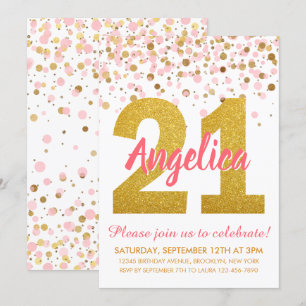 Invitación Moda Purpurina de oro rosado Confetti Chica 21º cu