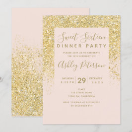Invitación Moda purpurina de oro tipografía rosa rubor Sweet