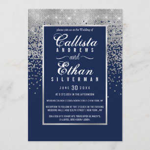 Invitación Moda Purpurina de plata azul  Confetti Boda