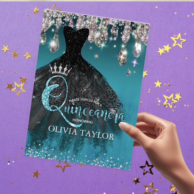 Invitación Moda purpurina de plata azul goteo Quinceanera (Subido por el creador)