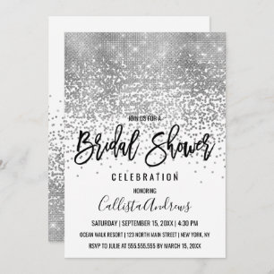 Invitación Moda Purpurina de Plata Blanca Confetti Bridal Sho