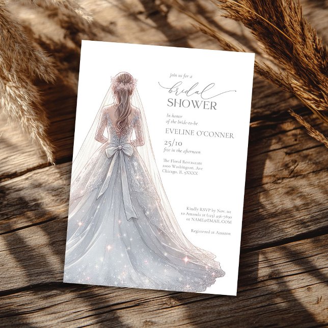 Invitación Moda purpurina de plata boda gown chispas (Chic silver glitter wedding gown sparkles invitation)
