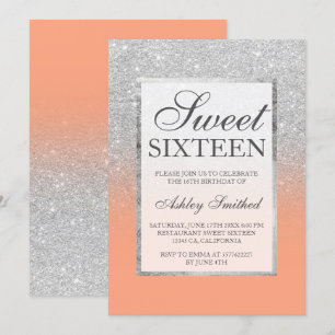 Invitación Moda purpurina de plata de imitación naranja elega