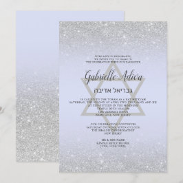 Invitación Moda purpurina de plata escritura lavender Bat Mit