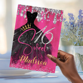 Invitación Moda purpurina de plata rosa caliente gotea dulce 