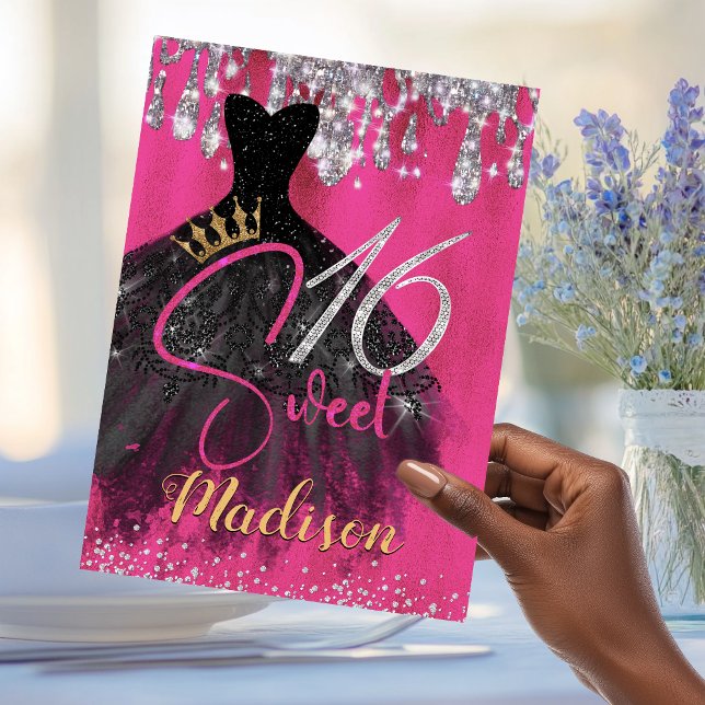 Invitación Moda purpurina de plata rosa caliente gotea dulce  (Subido por el creador)