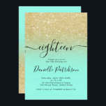 Invitación Moda purpurina dorado chispas menta oscura diecioc<br><div class="desc">¡18 cumpleaños! Una moderna,  original y sencilla invitación de purpurina dorado de moda oscura de 18 años en un fondo de color verde menta completamente personalizable con una tipografía moderna.</div>