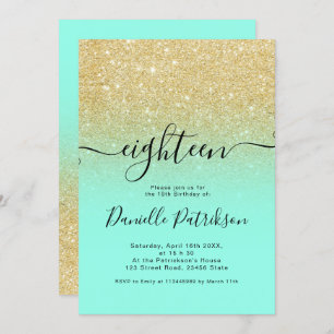 Invitación Moda purpurina dorado chispas menta oscura diecioc