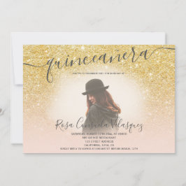 Invitación Moda purpurina dorado rosa quinceañera foto