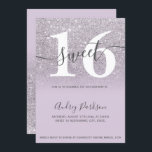 Invitación Moda purpurina lila púrpura laca negras gitana Dul<br><div class="desc">Moda purpurina púrpura  pastel lavanda púrpura caligrafía tipografía dulce invitación de fiesta de 16 años. Perfecto para un moderno y elegante fiesta dulce dieciséis.</div>
