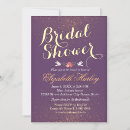 Invitación Moda Purpurina morado y dorado ducha espumosa de n