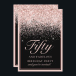 Invitación Moda Purpurina Rosa 50 y fabuloso cumpleaños<br><div class="desc">Sus invitados sabrán que esto será un fiesta especial solamente mirando esta invitación! Este diseño presenta un impresionante fondo negro y un falso purpurina rosa con tipografía personalizado.</div>