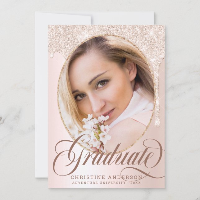 Invitación Moda Purpurina rosa foto partido de graduación vir (Anverso)