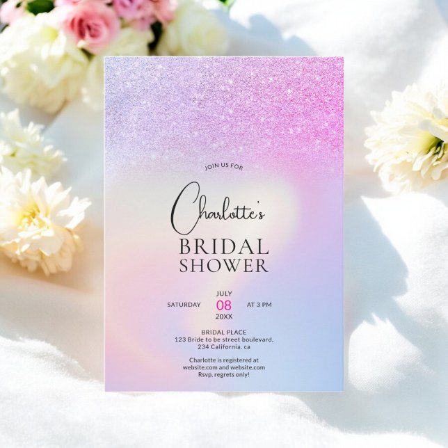 Invitación Moda Purpurina rosa y púrpura ducha de novias Ombr (Chic Pink and Purple Glitter Ombre Bridal Shower Invitation)
