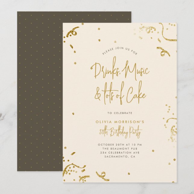 Invitación Moda Purpurina simple de oro Confetti 30 cumpleaño (Anverso / Reverso)