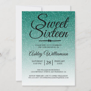 Invitación Moda Purpurina verde esmeralda Ombre Sweet 16 cump
