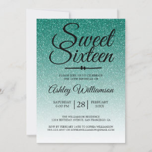Invitación Moda Purpurina verde esmeralda Ombre Sweet 16 cump