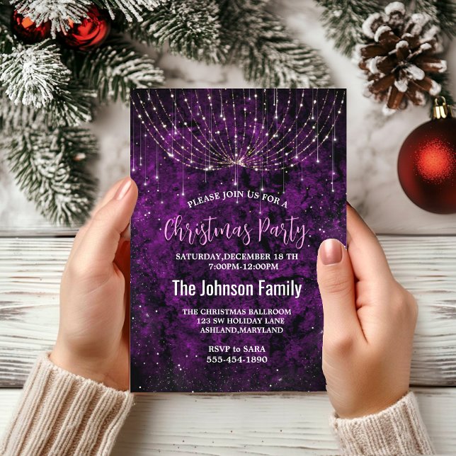 Invitación Moda purpurinas Navidades de imitación de plata mo (Subido por el creador)