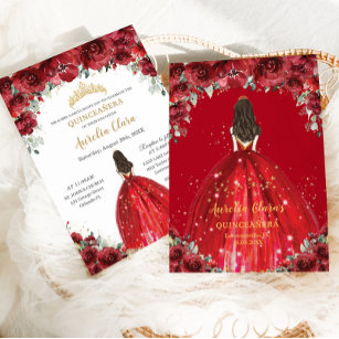 Invitación Moda Quinceañera 15.ª Rosa de Flores Rojas Princes