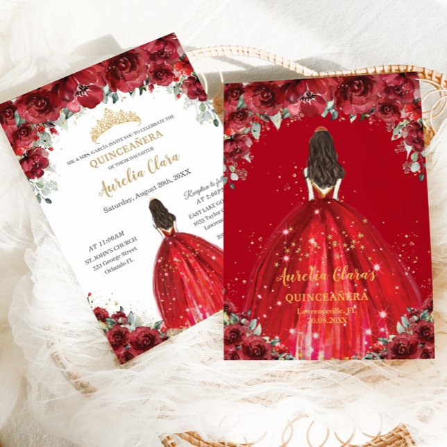 Invitación Moda Quinceañera 15.ª Rosa de Flores Rojas Princes (Subido por el creador)