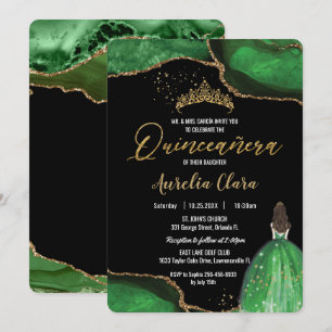 Invitación Moda Quinceañera Emerald Green Agate Princess