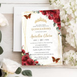 Invitación Moda Quinceañera Flores Rojas Floral Oro Mariposa<br><div class="desc">Personalice esta encantadora invitación de quinceañera con su propia redacción fácil y rápidamente,  simplemente pulse el botón personalizar it para reorganizar y formatear el estilo y la ubicación del texto. ¡Artículos coincidentes disponibles en la tienda! c) El estudio Happy Cat Studio</div>