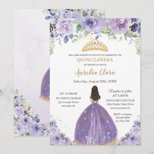 Invitación Moda Quinceañera Purple Lilac Floral Princesa