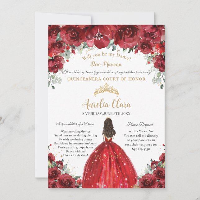 Invitación Moda Quinceañera Red Floral Dama Propuesta (Anverso)